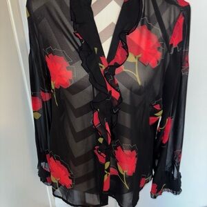 Worthington Black and Red Floral Blouse